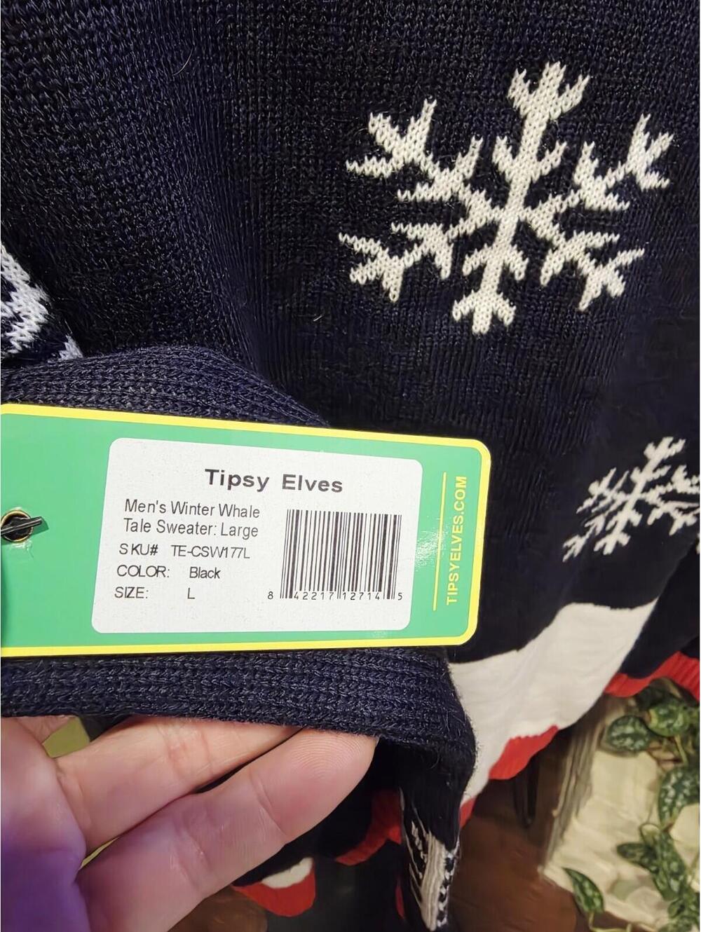 NWT Tispy Elves Sz L Santa In A Thong Ugly Christmas Sweater Snowflakes Tree - Picture 5 of 6